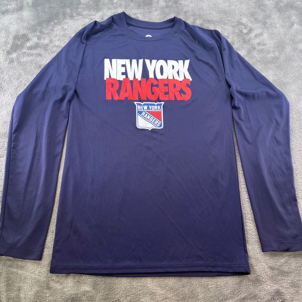 NHL New York Rangers Mens Navy Blue Long Sleeve Performance Shirt Small